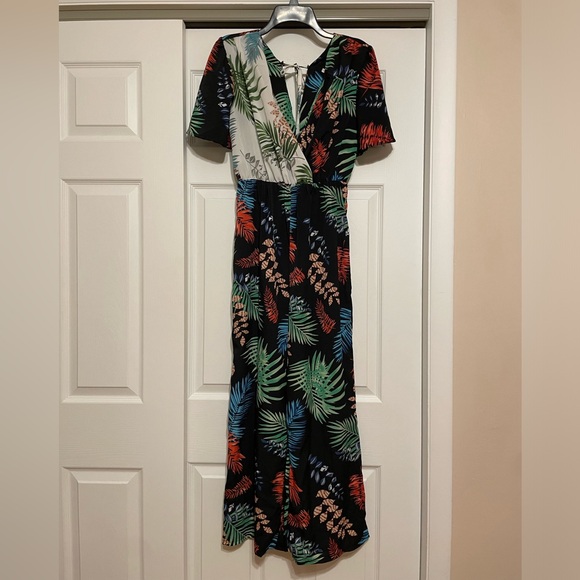 KRL Black w/Tropical Leaves Print Jumpsuit - Size Small - Picture 1 of 7
